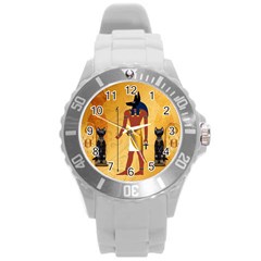 Anubis, Ancient Egyptian God Of The Dead Rituals  Round Plastic Sport Watch (l)