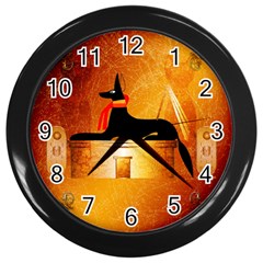 Anubis, Ancient Egyptian God Of The Dead Rituals  Wall Clocks (black) by FantasyWorld7