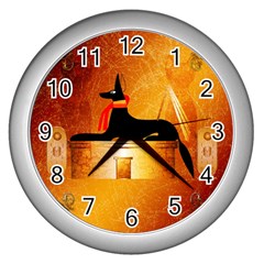 Anubis, Ancient Egyptian God Of The Dead Rituals  Wall Clocks (silver)  by FantasyWorld7