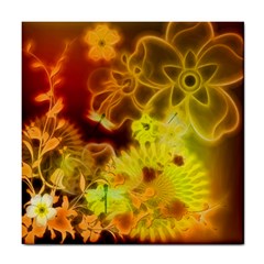 Glowing Colorful Flowers Tile Coasters