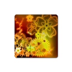 Glowing Colorful Flowers Square Magnet