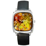 Glowing Colorful Flowers Square Metal Watches Front