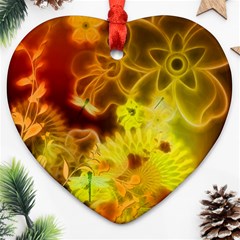 Glowing Colorful Flowers Heart Ornament (2 Sides)