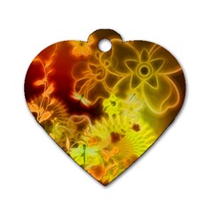 Glowing Colorful Flowers Dog Tag Heart (one Side)