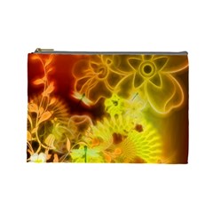 Glowing Colorful Flowers Cosmetic Bag (large)  by FantasyWorld7