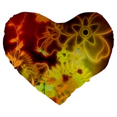 Glowing Colorful Flowers Large 19  Premium Heart Shape Cushions