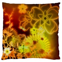 Glowing Colorful Flowers Large Flano Cushion Cases (one Side)  by FantasyWorld7