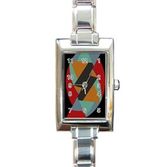 Fractal Design In Red, Soft-turquoise, Camel On Black Rectangle Italian Charm Watches