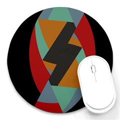 Fractal Design In Red, Soft-turquoise, Camel On Black Round Mousepads