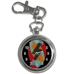 Fractal Design In Red, Soft-turquoise, Camel On Black Key Chain Watches