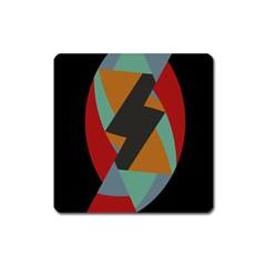 Fractal Design In Red, Soft-turquoise, Camel On Black Square Magnet