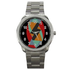 Fractal Design In Red, Soft-turquoise, Camel On Black Sport Metal Watches