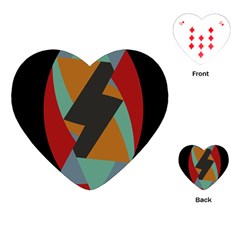 Fractal Design In Red, Soft-turquoise, Camel On Black Playing Cards (heart)  by digitaldivadesigns