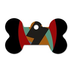 Fractal Design In Red, Soft-turquoise, Camel On Black Dog Tag Bone (one Side)