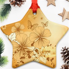 Wonderful Flowers With Butterflies Ornament (star) 