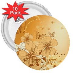 Wonderful Flowers With Butterflies 3  Buttons (10 Pack) 