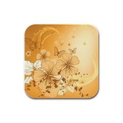 Wonderful Flowers With Butterflies Rubber Square Coaster (4 Pack) 