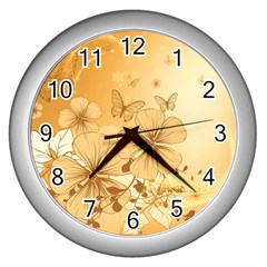 Wonderful Flowers With Butterflies Wall Clocks (silver) 