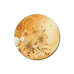 Wonderful Flowers With Butterflies Rubber Coaster (round)  by FantasyWorld7