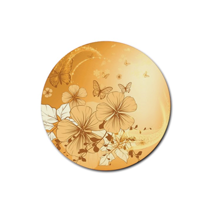 Wonderful Flowers With Butterflies Rubber Coaster (Round) 