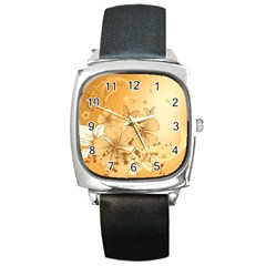 Wonderful Flowers With Butterflies Square Metal Watches