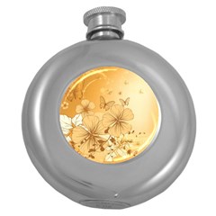 Wonderful Flowers With Butterflies Round Hip Flask (5 Oz)