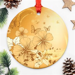 Wonderful Flowers With Butterflies Round Ornament (two Sides)  by FantasyWorld7