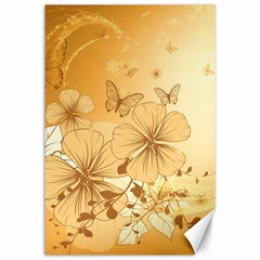 Wonderful Flowers With Butterflies Canvas 12  X 18  