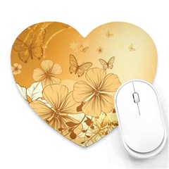 Wonderful Flowers With Butterflies Heart Mousepads