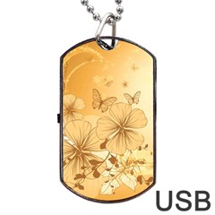 Wonderful Flowers With Butterflies Dog Tag Usb Flash (one Side)