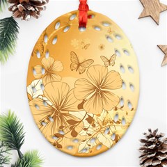 Wonderful Flowers With Butterflies Oval Filigree Ornament (2-side) 