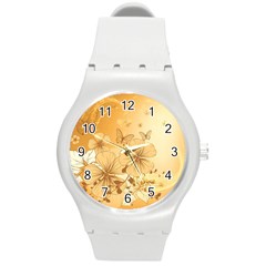 Wonderful Flowers With Butterflies Round Plastic Sport Watch (m)