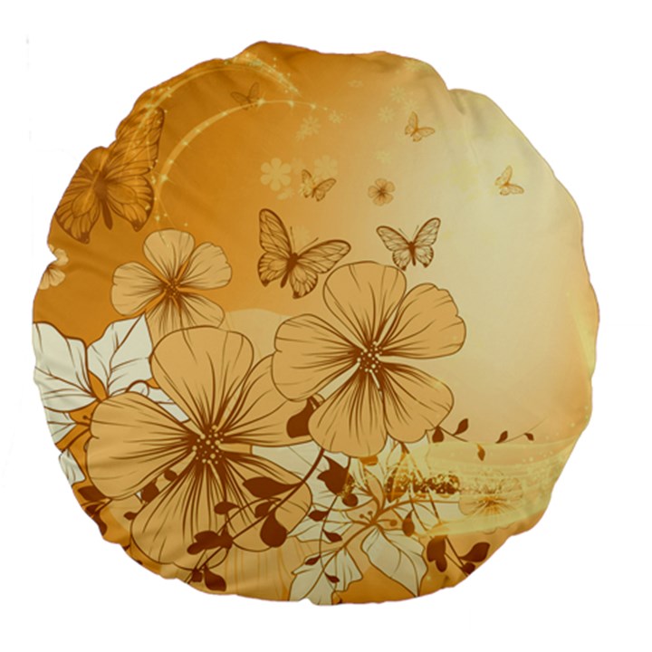 Wonderful Flowers With Butterflies Large 18  Premium Round Cushions