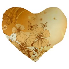 Wonderful Flowers With Butterflies Large 19  Premium Heart Shape Cushions