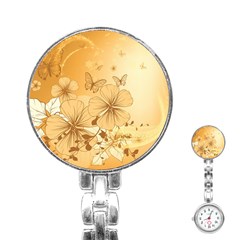 Wonderful Flowers With Butterflies Stainless Steel Nurses Watches