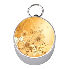 Wonderful Flowers With Butterflies Mini Silver Compasses