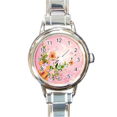 Beautiful Flowers On Soft Pink Background Round Italian Charm Watches