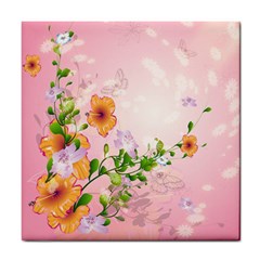 Beautiful Flowers On Soft Pink Background Tile Coasters