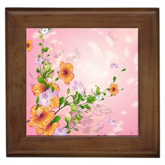 Beautiful Flowers On Soft Pink Background Framed Tiles