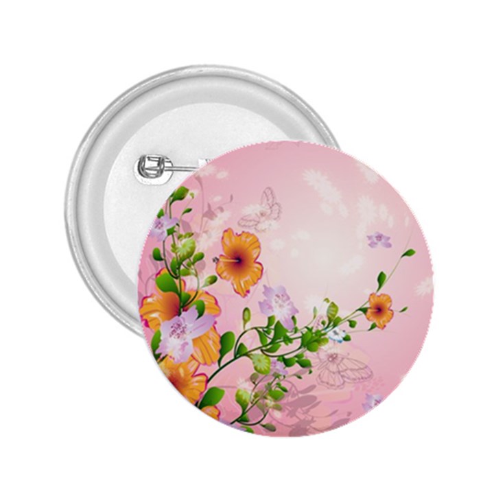 Beautiful Flowers On Soft Pink Background 2.25  Buttons