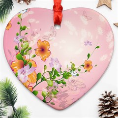 Beautiful Flowers On Soft Pink Background Ornament (heart) 