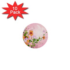 Beautiful Flowers On Soft Pink Background 1  Mini Buttons (10 Pack) 