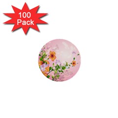 Beautiful Flowers On Soft Pink Background 1  Mini Buttons (100 Pack) 