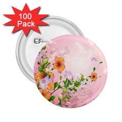 Beautiful Flowers On Soft Pink Background 2 25  Buttons (100 Pack) 