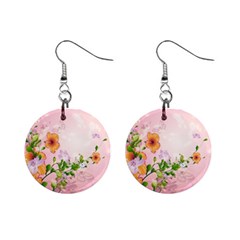 Beautiful Flowers On Soft Pink Background Mini Button Earrings