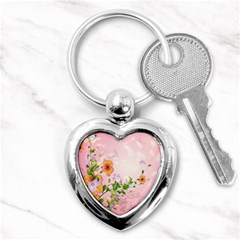 Beautiful Flowers On Soft Pink Background Key Chains (heart)  by FantasyWorld7