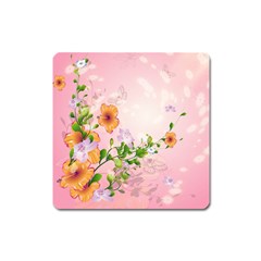 Beautiful Flowers On Soft Pink Background Square Magnet