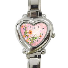 Beautiful Flowers On Soft Pink Background Heart Italian Charm Watch