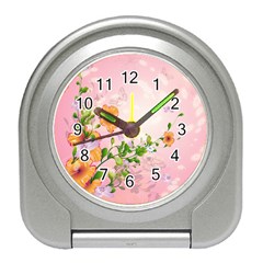 Beautiful Flowers On Soft Pink Background Travel Alarm Clocks