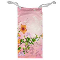 Beautiful Flowers On Soft Pink Background Jewelry Bags